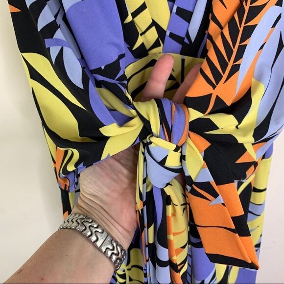 Moda International V-Neck Vivid Colorful Tropical Sleeveless Dress Sz 8 - Picture 3 of 9